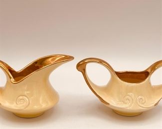 vvintage pearl china co creamer/sugar art deco yellow with 22k gold
