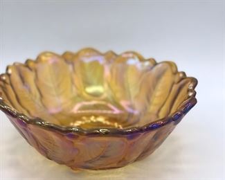 vintage amber carnival glass iridescent serving bowl
