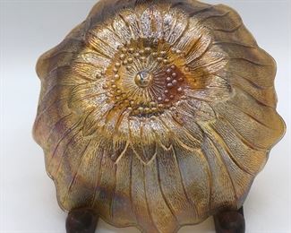 indiana glass carnival glass lily pons amber bowl