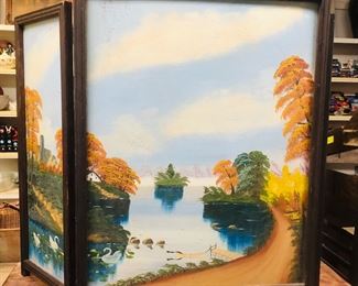 vintage hand painted fire screen