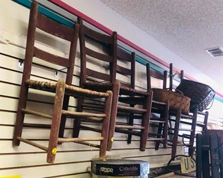 primitive cane bottom chairs  pretty original red paint