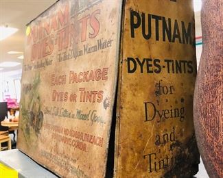 antique putnam dyes and tints in store advertising display case pat. 1931