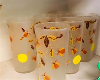 6 vintage hall jewel tea autumn leaf frosted glasses