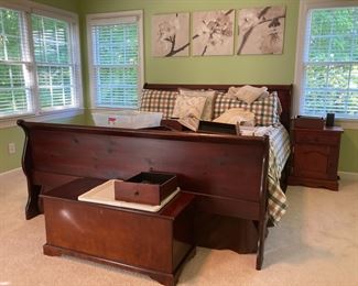 King Primary bedroom set: includes bed, two side tables, dresser, armoire and jewelry case, all in excellent condition.