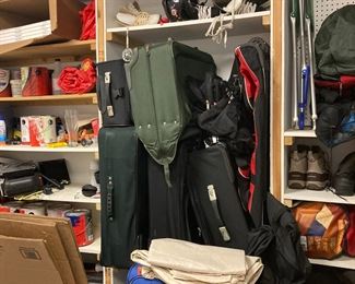 Camping equipment, blow-up mattresses, luggage of all sizes