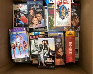 Classic VHS movies: Ben Hur, Bye Bye Birdie, All About Eve, Bull Durham .... Two large boxes of tapes.