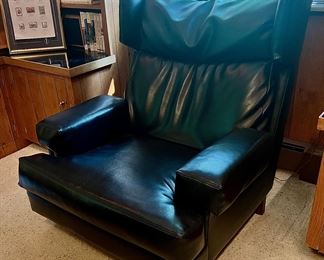 MCM Black Leather Wingback Chair
