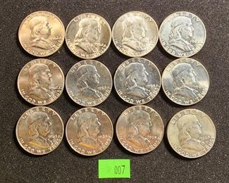 LOT 7 - 12 FRANKLIN HALF DOLLARS1962, 1963