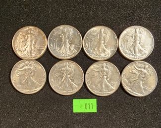 LOT 11 - 8 WALKING LIBERTY HALF DOLLARS 1945-46