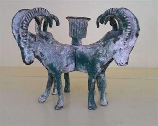 Antique Oxidized Ram Candle Holder