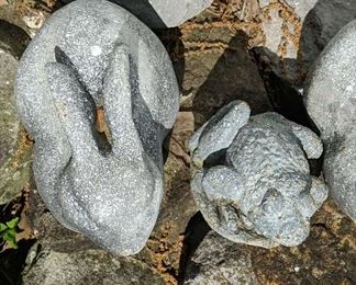 Cement Bunnies And Frog Statuary