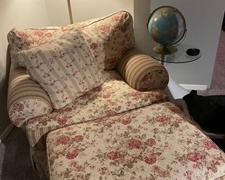 Vintage Rose Chair with Ottoman & Pillow