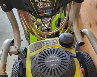The RYOBI 3100 PSI Pressure Washer is engineered to handle even your toughest jobs. With a powerful Honda GCV170 167cc premium gasoline engine, for easy, reliable starting. This RYOBI Pressure Washer delivers 3100 PSI of force for quick cleaning of driveways, decks, windows and other areas around the house. Featuring a durable, compact frame design and large 12 in. flat-free wheels this pressure washer is designed for easy transport. The 35 ft. non-marring high pressure hose provides 40% longer reach for access to even the toughest areas. The on-board detergent tank offers hassle-free cleaning by eliminating the need to drag a bucket and hose behind you. For added convenience, the RYOBI 3100 PSI Pressure Washer is equipped a 5-in-1 quick-change-over nozzle for versatile cleaning. This pressure washer is backed with the RYOBI 3-year limited warranty and 2-year limited engine warranty and is guaranteed to deliver results for years to come.
Powerful Honda premium GCV170 engine
3100 PSI an