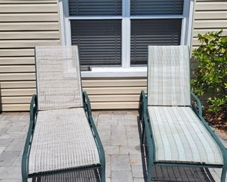 Pair of Metal and Mesh Chaise Lounges