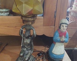 Deco light and hand-carved praying maiden