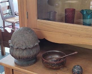 Hand-painted bowl and spoon and large finial