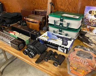 scopes, binoculars, fishing and hunting items