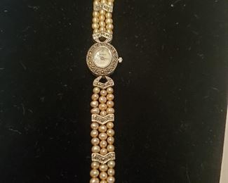 Lee Sands ladies watch with pearl band