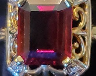 octagonal garnet /diamond ring 
