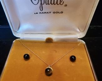opalite 14k gold necklace and earrings