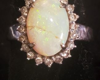 opal and diamond ring marked 18k size 7.75
