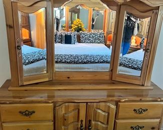 Matching Wood Dresser with Storage Mirror by L. Fish