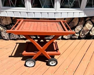Wood Outdoor Bar/Serving Cart on Wheels 