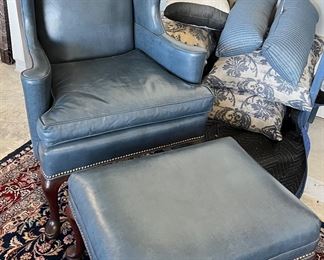 Leather armchair and ottoman
