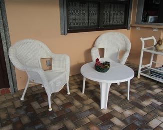 168 st wicker chairs, table and cart