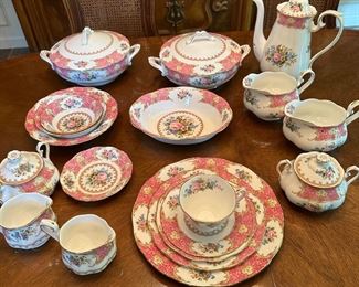 Fine China service for 24 place settings 
Royal Albert “Lady Carlyle” plus accessories 