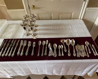 Better photo of Gorham sterling flatware and goblets. 