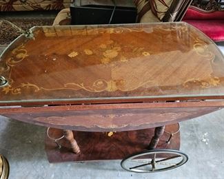 Inlaid wood bar cart