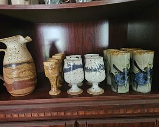 Pottery pitcher and drinkware 