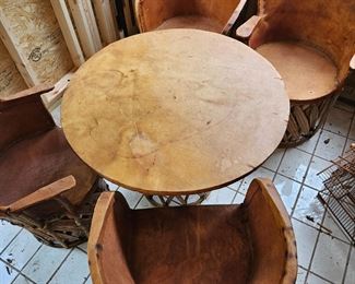 Equipaje style Mexican mesquite wood and leather table and chairs