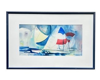 Barbara Nechis (1937-) Sailboat Watercolor