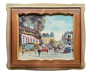 Signed Mid Century French Street Scene Painting