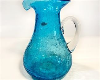 Signed Blenko Crackle Glass Pitcher