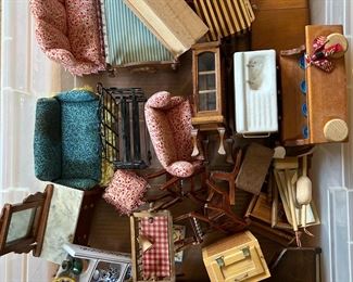 Box Lot of Vintage Dollhouse Furniture 