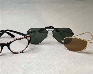 Vintage Cat Eye Bausch & Lomb Frames, Ray-Ban Black Sunglasses and Gold Tone Rim Ray-Ban Frames
