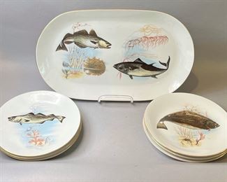 Vintage Kahla Germany Sturgeon Fish Platter with Plates