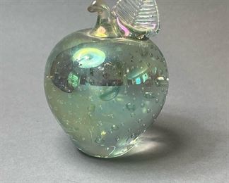 Vintage The Glass Eye Studio Iridescent Controlled Bubble Glass Apple Paperweight