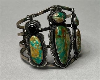 Vintage Navajo Sterling and Turquoise by Herbert Ration, Signed 