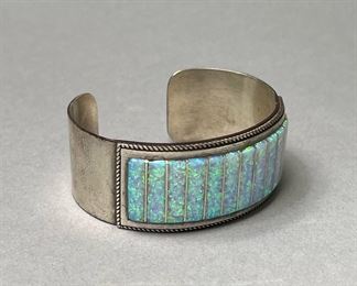 Vintage Zuni Sterling and Opal Bracelet by Emery Lalacita , Signed 