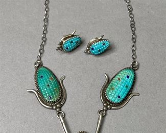 Chibi Corn Sterling Silver and Turquoise Necklace & Earring Set