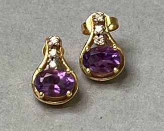 14K Gold and Amethyst Earrings 