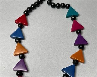 Memphis Milano Style Geometric Necklace, Bakelite?