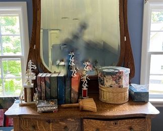 Antique Tiger Oak Chest with Mirror 