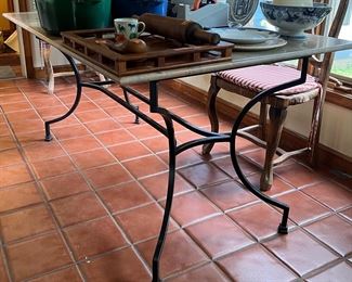 Faux Marble Top Wrought Iron Base Dining Table