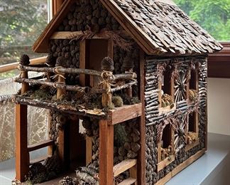 Vintage Folk Art Handcrafted Cabin Dollhouse 