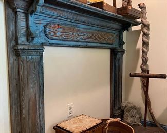 Antique Wood Mantle with Original Paint and Lots of Primitives